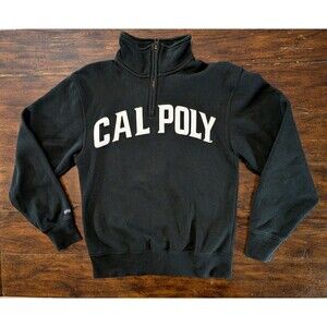 Vintage Cal Poly Mustangs Sweatshirt 1/4 Zip Pullover Jansport Black Embroidered